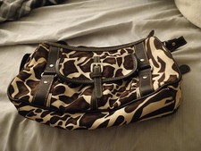 Animal Print Medium Shoulder Bag Brown/Beige/Black Zip, Adjustable Strap, Buckle