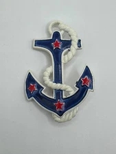RNK ANCHOR ENAMEL PATRIOTIC BROOCH PIN 2 1/4" RED WHITE BLUE STARS USA VINTAGE