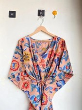 100% Coton Caftan Indien Fait Main Imprimé Kaftan Plage, Robe De Nuit Florale