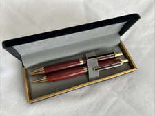 African Padauk Vermillion Wood Pen Mechanical Pencil Set in Felt Box!
