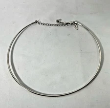 16" + 3" New York & Company Modernist Silver Tone Omega Style Collar Necklace VG