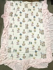 Vintage Bedspread Full Bed Quilted Coverlet Pink Ruffles Holly Hobbie-esque