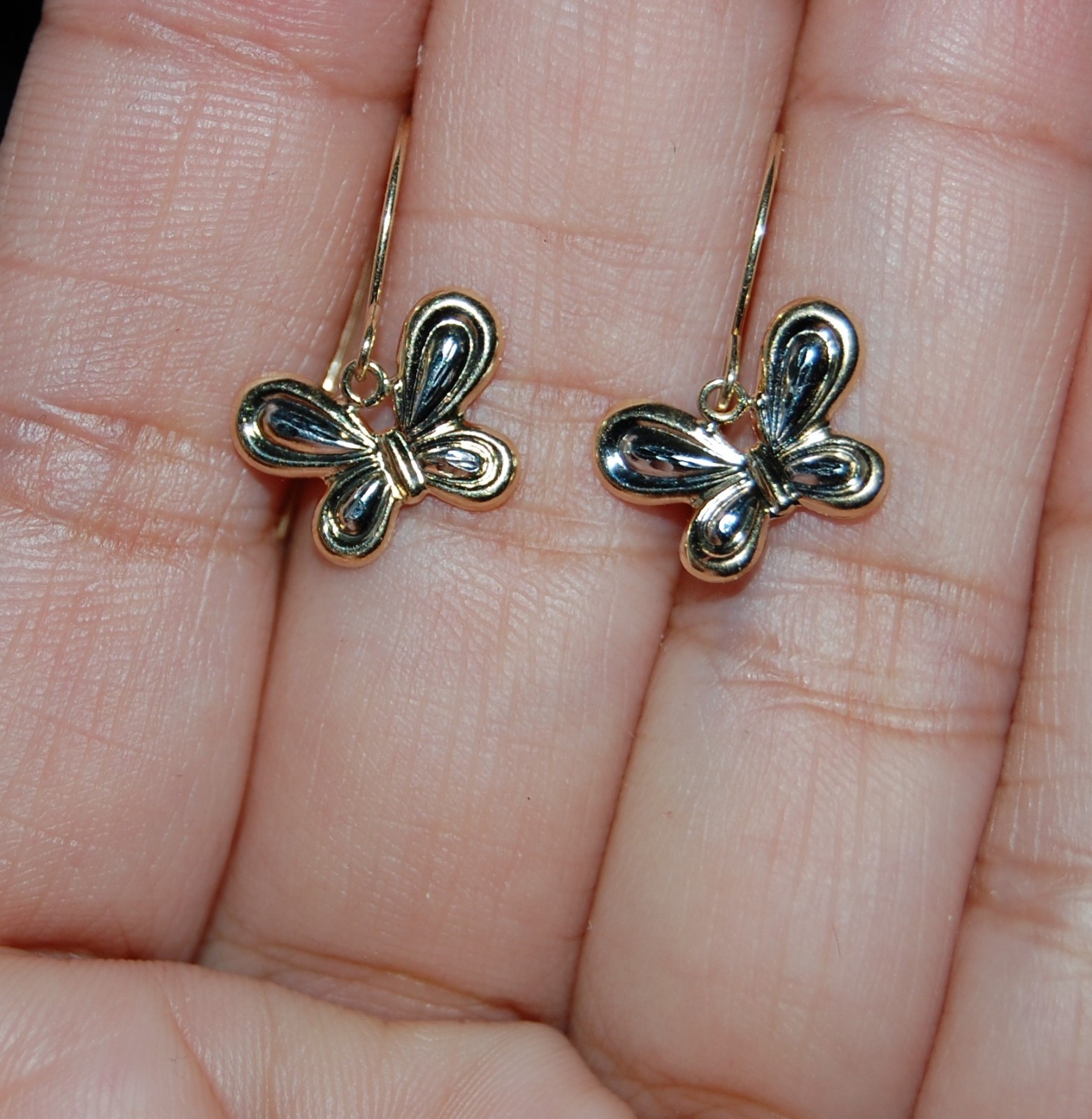 10K Solid Gold Dangling Earrings Butterflies Fish… - image 8