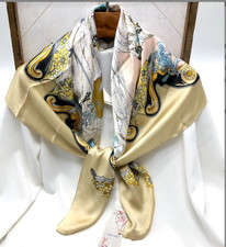 100 Mulberry Silk Scarf Shawl Bandanna Gray leaf Print Wrap 90X90cm Square