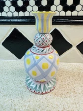 VTG McKenzie Childs Style lAalsmeer Hand Paint Check Candle Stick Retired