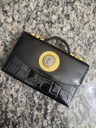 vintage Gianni Versace crocodile-embossed patent leather handbag