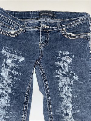 Twentyone Black Rue21 Capri Jeans Women s size 7/8 Blue denim Cuffed Destructed