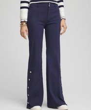 Chico  s Classic Blue Wide Leg Trousers Button Down Pant Legs Women  s 3.5 18R 