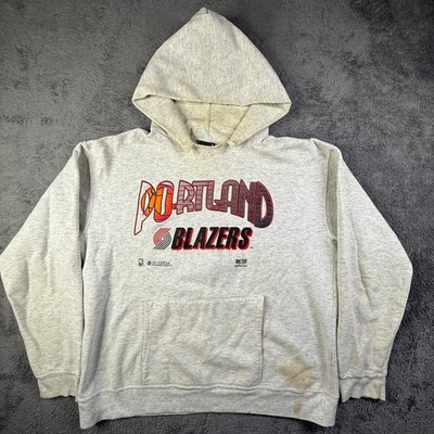 #ad Vintage 90s Portland Trail Blazers Hoodie Trashed Mens M USA Gray Pullover $20.00