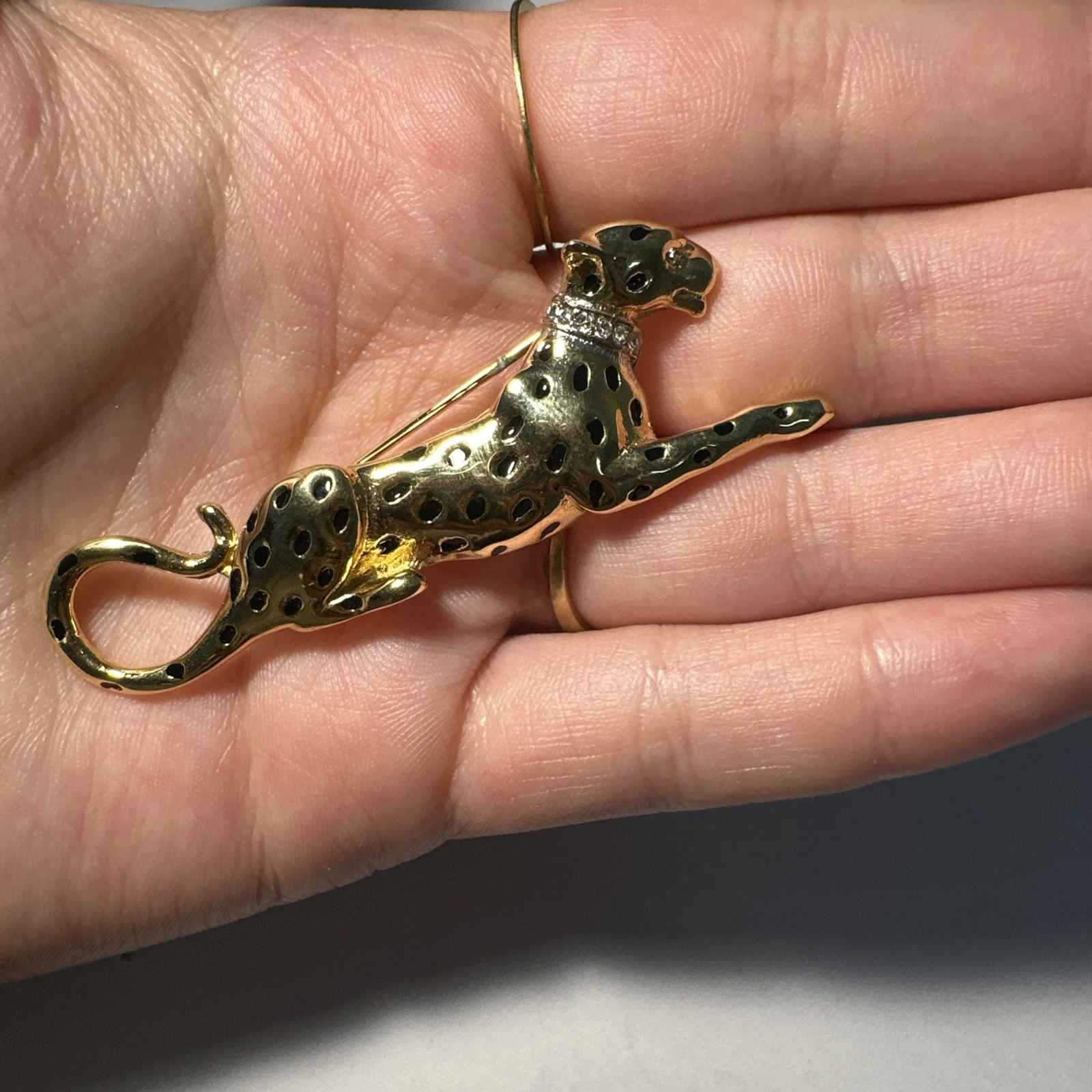 Broche Guépard Dorée, Collier Strass Blanc Bijoux Fantaisie