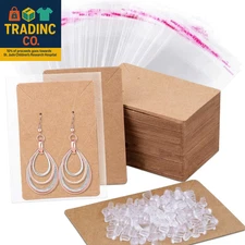 100 Pcs Earring Display Cards with 200 Earring Backs and 100 Self-Sealing Bags f