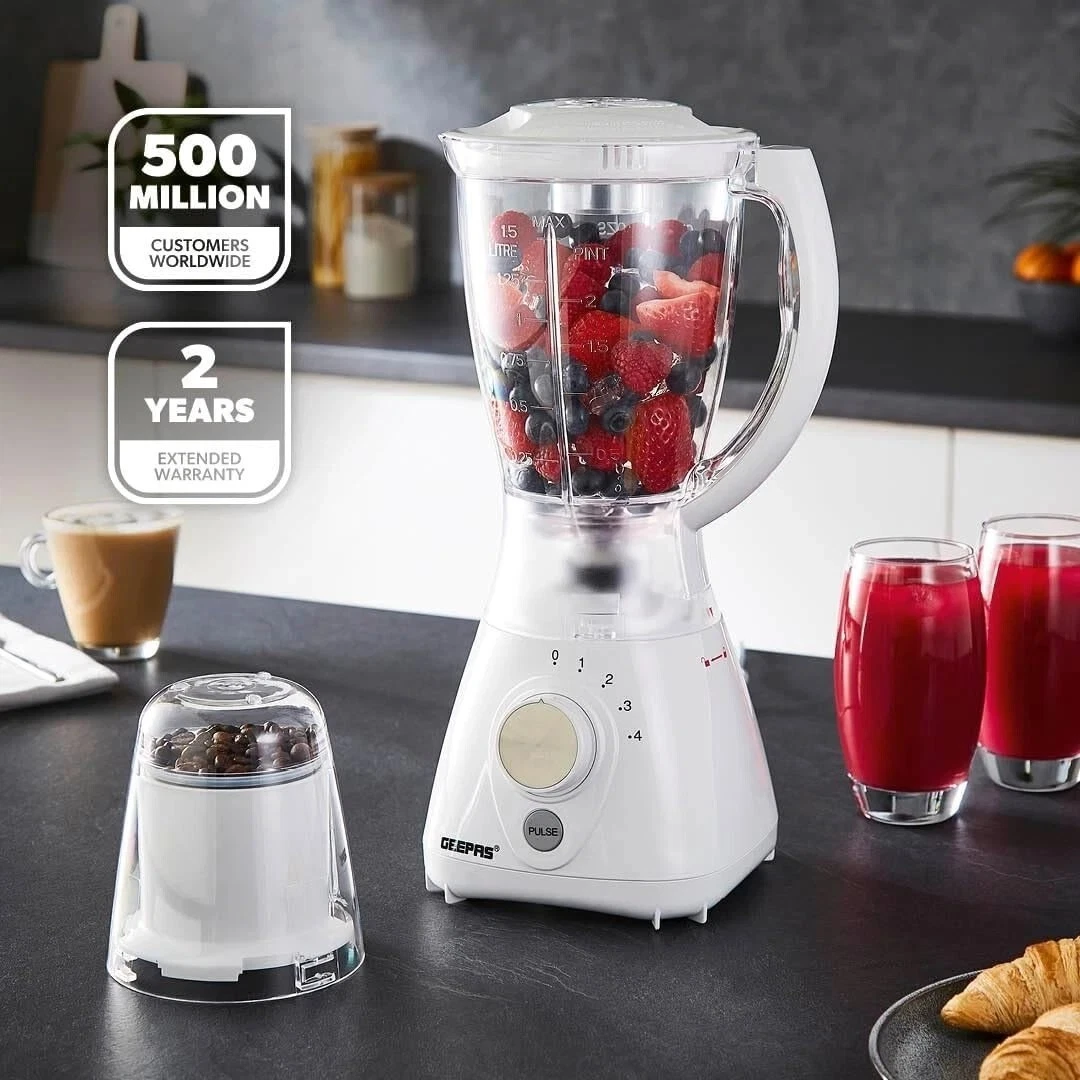 Geepas 550W 2 in 1 Food Jug Blender with 1.5L BPA Free Jar | 4 Sharp Stainless