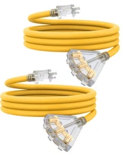 10Ft 12 Gauge Outdoor Extension Cord with 3-Outlets, Heavy Duty 3 Prong Exten...