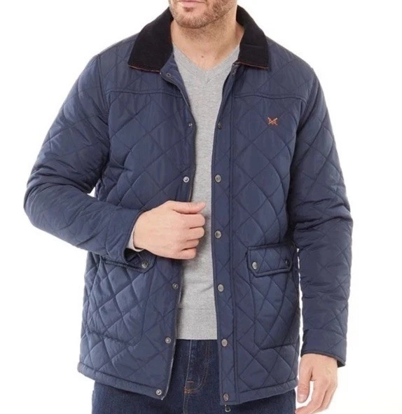 Crew Clothing Men's Cord Collar Quilted Jacket - Navy - Size XL
