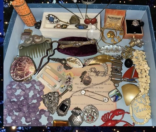 Huge 50+ Estate Victorian Vintage Antique Art Deco Jewelry Lot Watch Fob Silver
