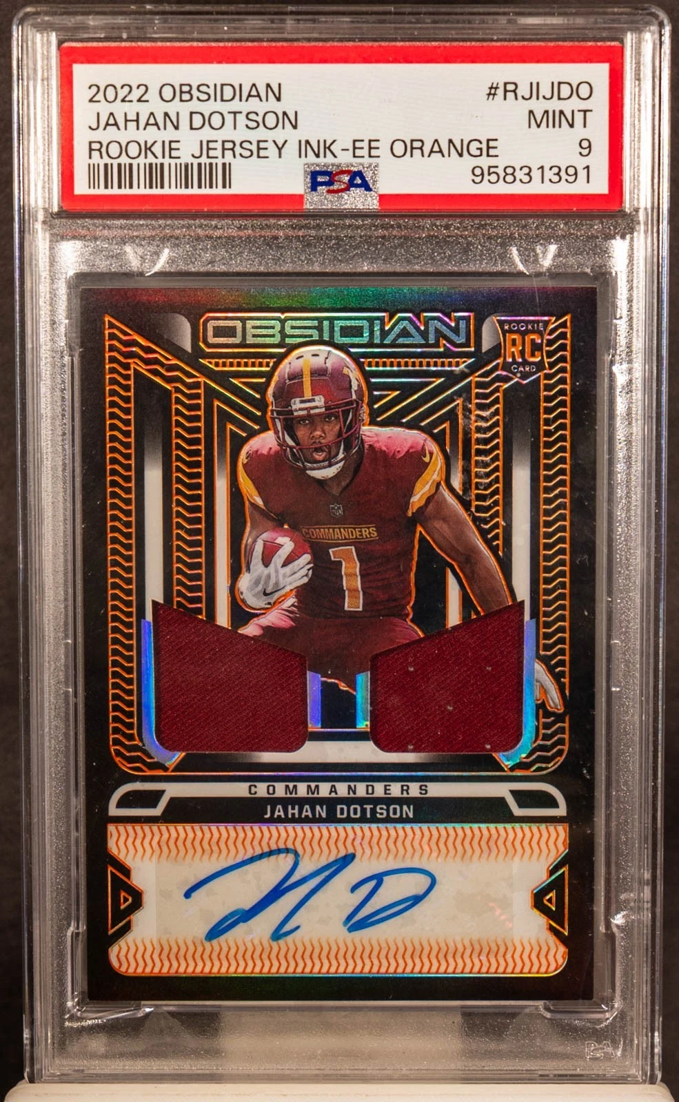 Jahan Dotson Panini Obsidian Rookie Jersey Ink #RJIJDO Electric Etch Orange