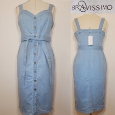 Bravissimo Button Front Denim Dress Blue Tie Belt Size 16 Curvy New