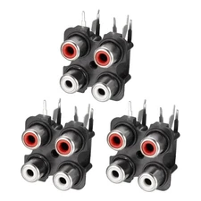 3 x PCB Panel Mount 4 RCA Socket Female Jack Audio Video AV Connector Black 6Pin