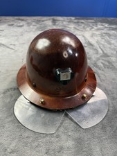 MSA Skullgard Brown Full Brim Hard Hat Helmet Class C Fas-Trac Lamp Bracket