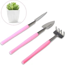Mini Gardening Tools, 3Pcs Stainless Succulent Tools Kit Shovel blue/pink 