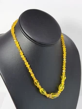 Czech Glass Bead Gold-Yellow Necklace Cadmium UV Glow Art Deco Era 17" Choker