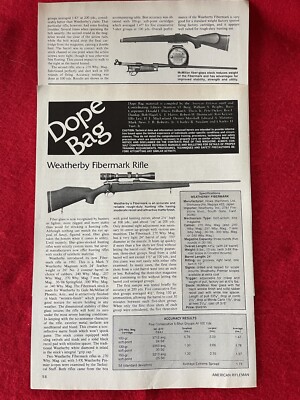 Weatherby Fibermark Rifle Magazine Article/Print Ad Specs/Accuracy Info/Details
