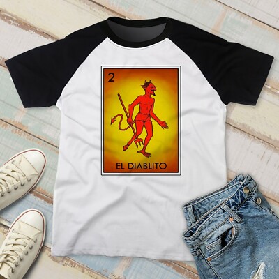 Mexican Loteria El Diablito Raglan Sleeve Graphic T-Shirt XS-XXL
