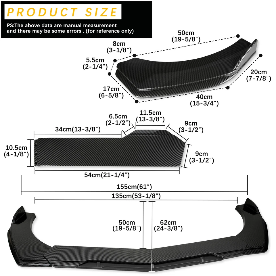 Parachoques delantero y trasero de fibra de carbono para Audi Quattro parachoques alerón faldones laterales Foto 3 de 4