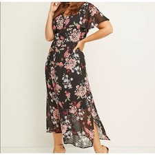 NWT Lane Bryant Womens Floral Swiss Dot Maxi Dress Size 16 Short Sleeve Pockets