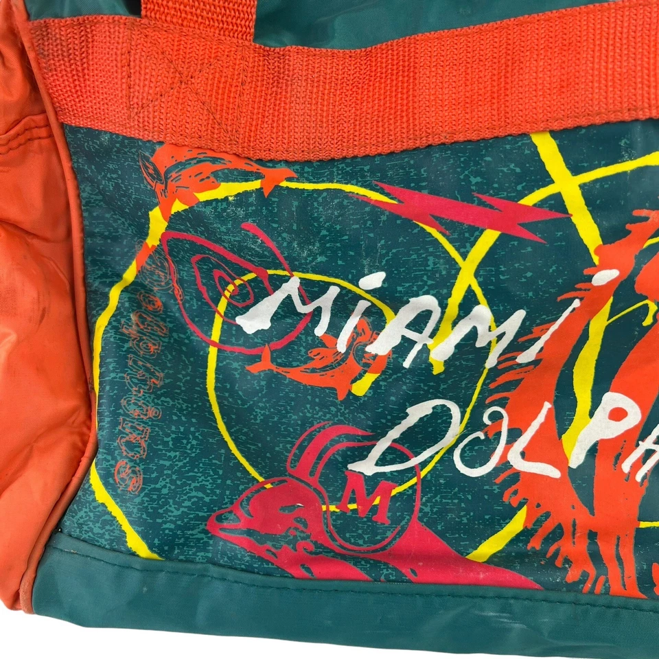 Bolso de Lona Vintage 90’ Miami Dolphins NFL Nylon con Cremallera Necesita Reparación LEER Foto 2 de 4
