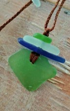 Sea Glass Necklace Man Woman Braid Teen Casual Hawaii Cobalt Blue Lime Green