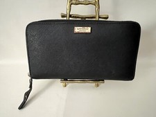 Kate Spade New York Zip Around Wallet Black Saffiano Leather Organizer