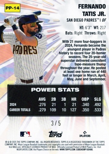 2025 Topps Celebration Power Players Red #PP14 Fernando Tatis Jr. 3/5 San Diego - Picture 2 of 2