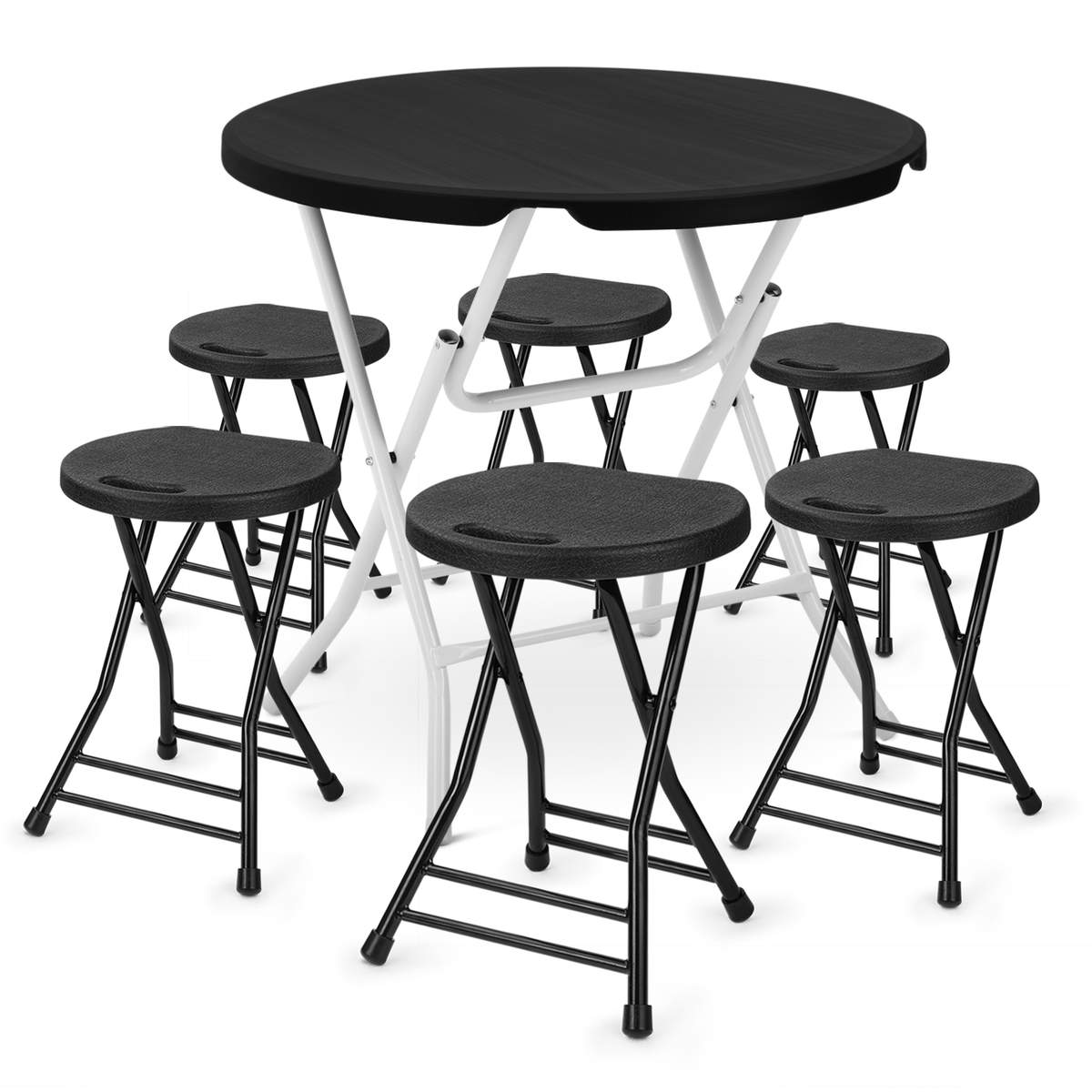 ROUND DINING TABLE+6 CHAIRS SET]Foldable 32
