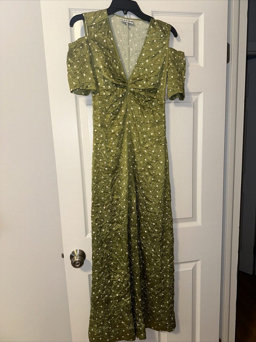green emerald velvet dress Ganni