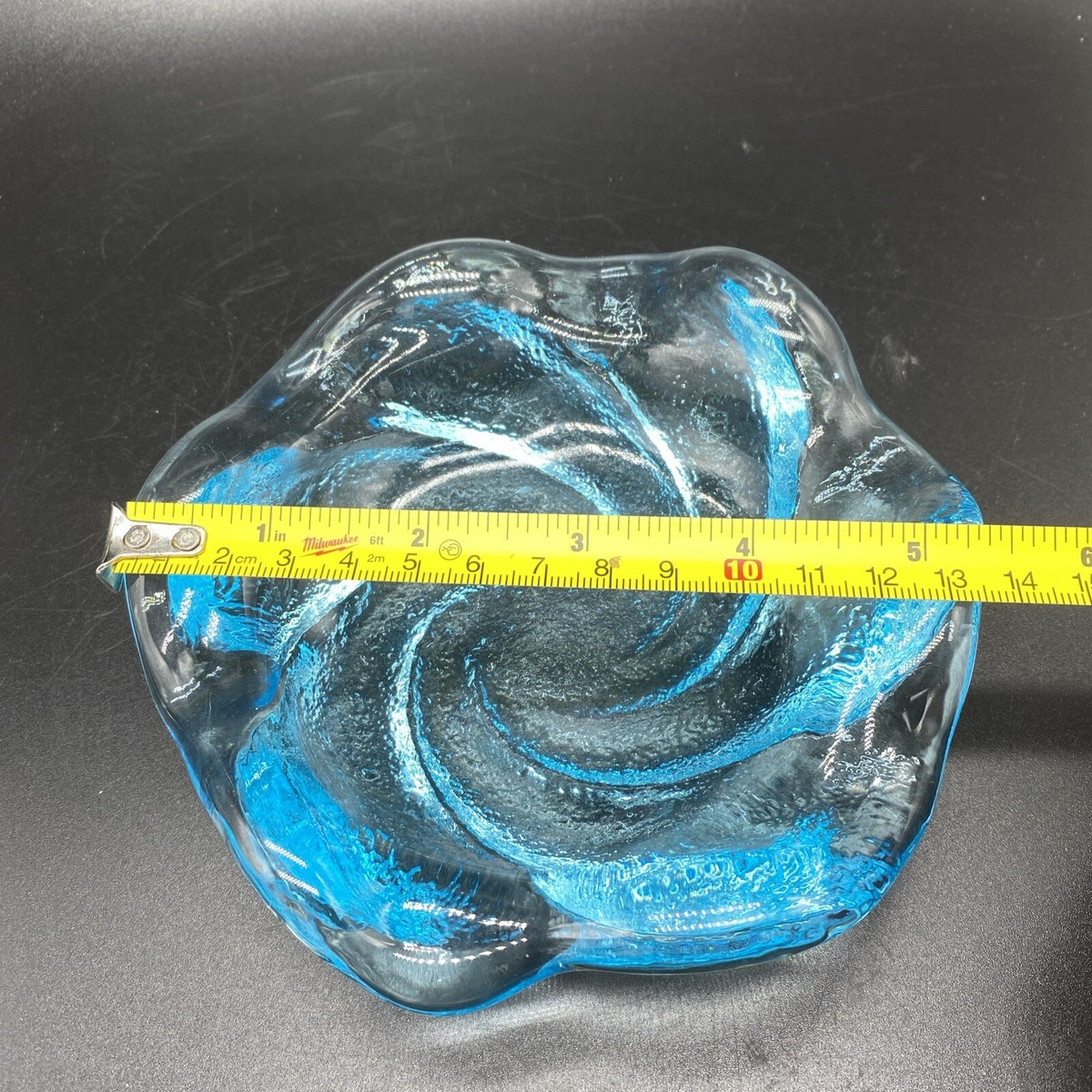 VTG Fenton Bright Blue Swirl Ashtray Candy /Trinket Dish Heavy Art