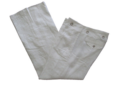 Kenar Women's Pants Size 8 Linen White Baggy Drawstring Belt Holes 33X31.5 NWOT