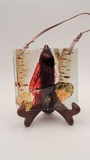 Reversed Painted Glass Cardinal Wall Hanging Suncatchers Set of Two