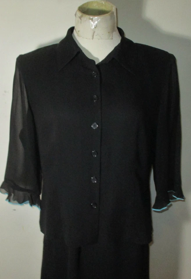 SILK CYNTHIA HOWIE Negro 100% Seda 2 Piezas Blusa y Falda Conjunto Talla 12 Foto 2 de 4