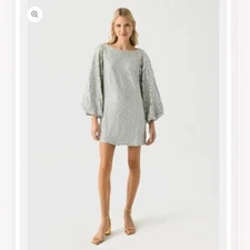 $695 NWT RHODE Sage Green Benji Sequined Sheath Mini Dress with Long Sleeves XS