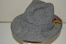 Vintage Gray Wool Striped Tweed Fedora Hat w/ Feathers Unisex Rare