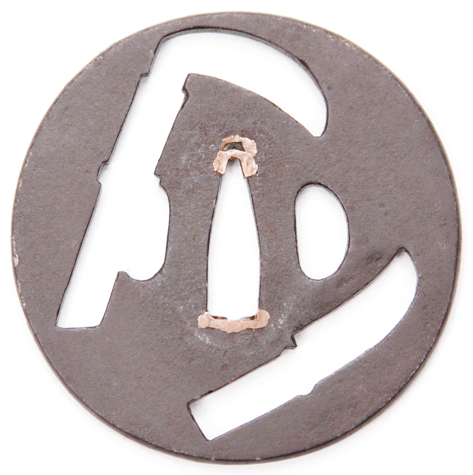 Antique Japanese Tsuba Iron Pierced Signed Sickle Billhook Kama Nata Edo Katana