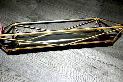 Vassoio Profumo Vanità Specchiato Design Geometrico Oro Dettagli Casa - Foto 2 di 5