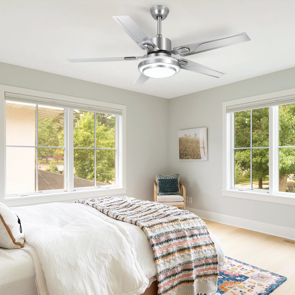 48" 5 Stainless Blades 3-Speeds Ceiling Fan LED 3-Color Chandelier w/Remote - Image 4 of 4