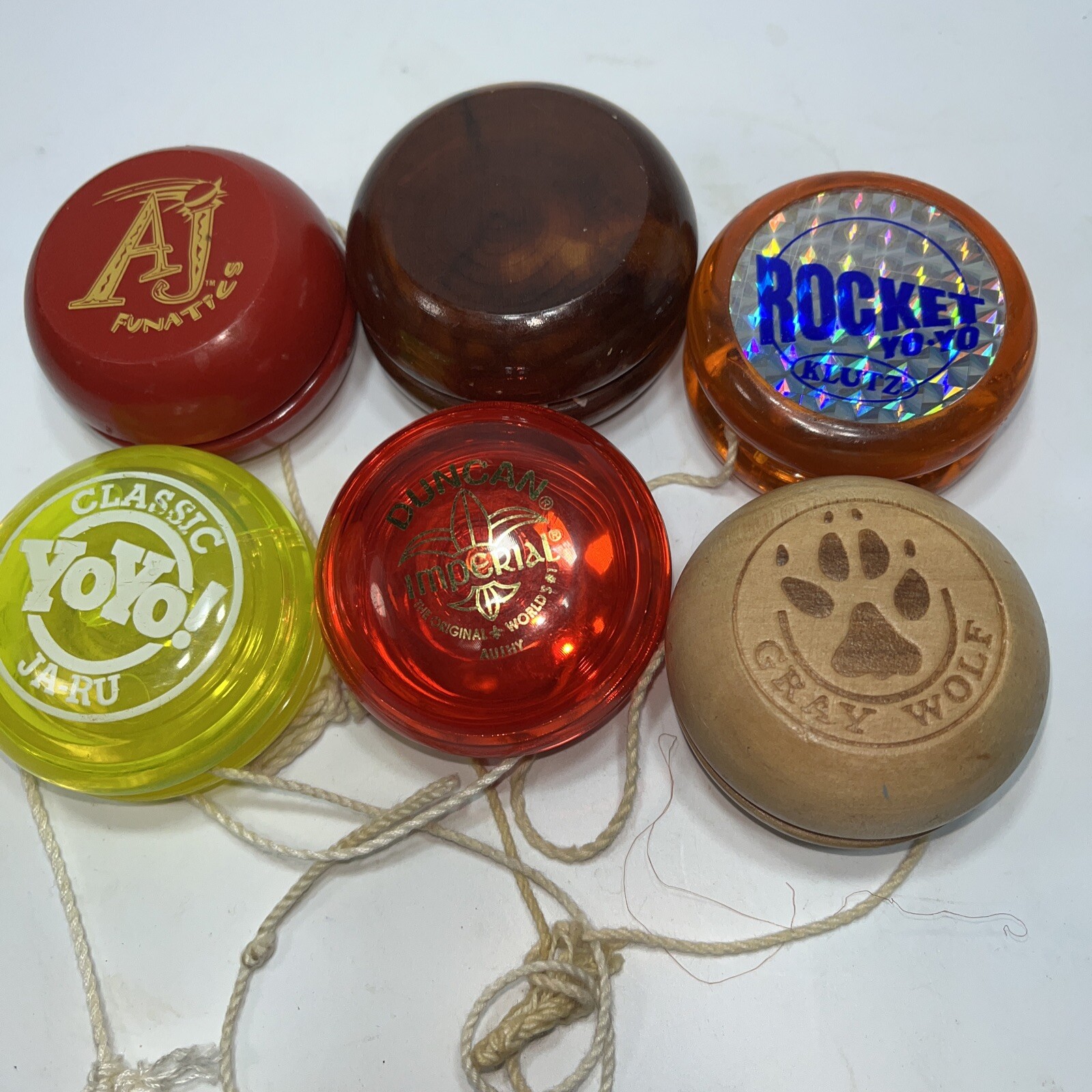 Yo-Yo Lot Of 6- Duncan Imperial Classic JA-RU Gray Wolf AJ Funatics Rocket Klutz