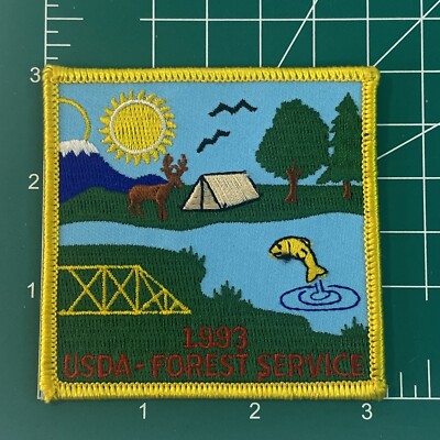 Boy Scouts America BSA 1993 USDA Forest Service Patch lake deer fish tent birds