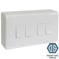 White 4 Gang Curved Edge Quad Light Switch & 25mm Surface Pattress Back Box