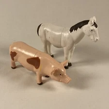 Vintage Ankyo Farm Animals Lot of 2 Figures Pig Brown Spots, White Horse