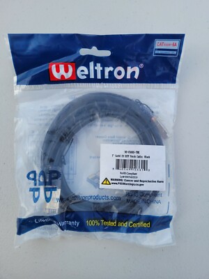 NEW Set of 2 Weltron 90-C6ABS-7BK 7ft Black Booted Cat6a SStp Patch Cable