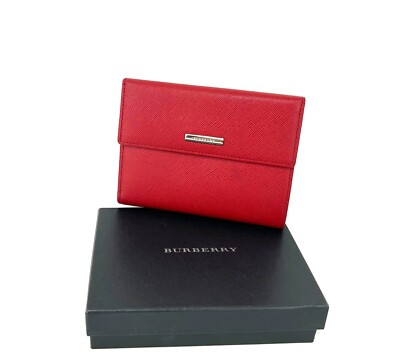 BURBERRY Red Leather Three Bi-fold Wallet Women's Vintage